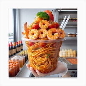 Bowl Of Shrimp Spaghetti Canvas Print