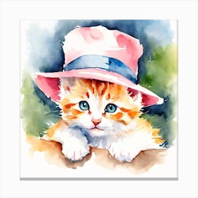 Cute Cat With Hat Painting (2) Canvas Print