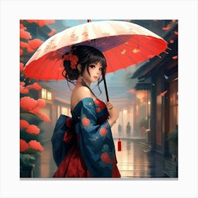 Japanese girl with umbrella Canvas Print