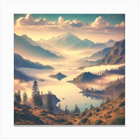 Lake In The Mountains Painting Canvas Print