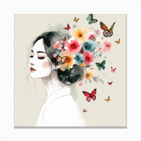 Girl With Butterflies I Canvas Print