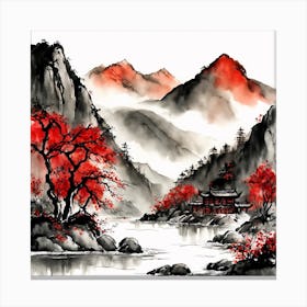 Chinese Landscape Mountains Ink Painting (16) 3 Canvas Print