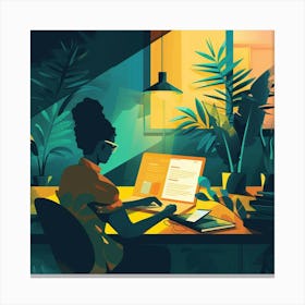 Illustration Of A Woman Working At Her Desk Canvas Print