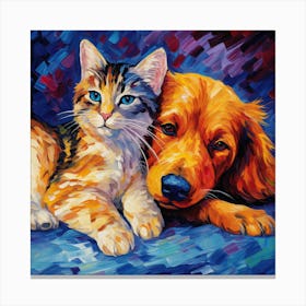 Cat And Dog Painting Canvas Print