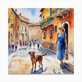 Woman And Her Dog Canvas Print