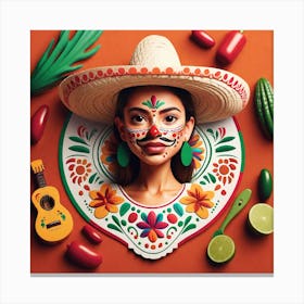 Mexican Girl With Sombrero 4 Canvas Print