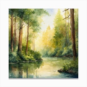 Watercolor Of A River - Charming nature - the beauty of nature Canvas Print