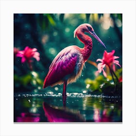 A Moment of Rest, Blue, Red and Lilac Lagoon Bird Canvas Print