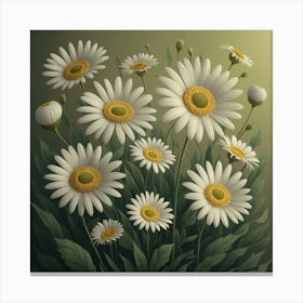 Daisy Blooms In Green Square 1 Canvas Print