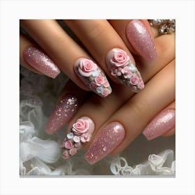 Pink Nails With Flowers Canvas Print