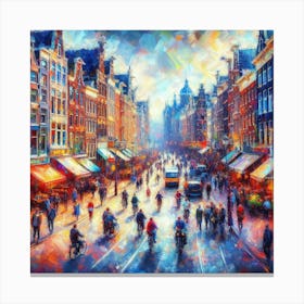 Amsterdam S Bustling Streets Alive With Colorful Impressionistic Strokes, Style Impressionist 3 Canvas Print