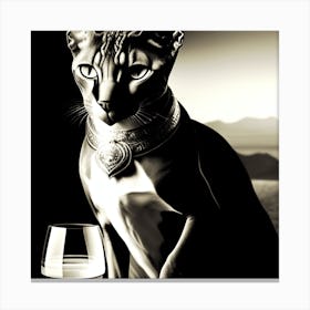 Cat With Wine Glass Canvas Print