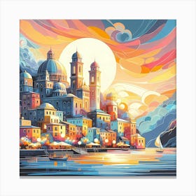 Of A City At Sunset Canvas Print