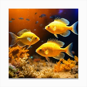 Yellow Fishes In The Aquarium Canvas Print