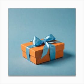 Orange Gift Box With Blue Ribbon Canvas Print