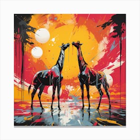 Giraffes At Sunset Canvas Print