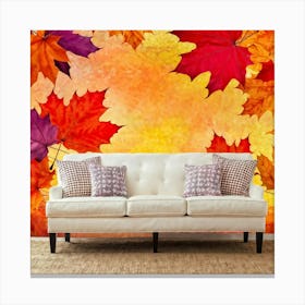 An Abstract Fall Themed Wallpaper A Group Of Maple Leaves In A Rainbow Of Autumn Hues Vivid Red W (1) Canvas Print