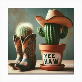 Yes Haw Cactus And Cowboy Boots Canvas Print