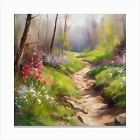 Path In The Woods.A dirt footpath in the forest. Spring season. Wild grasses on both ends of the path. Scattered rocks. Oil colors.20 Canvas Print