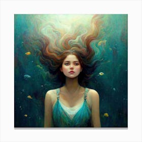 Underwater Woman Swimming In The Sea Art Print (2) Canvas Print
