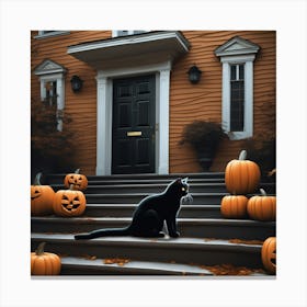 Halloween Cat In Front Of House 6 Canvas Print