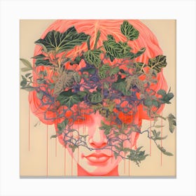 Risograph Style Modern Illustration, Botanical Woman Canvas Print