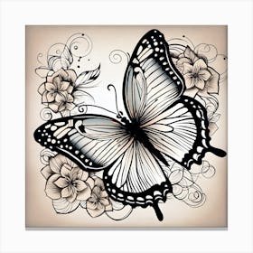 Butterfly And Flowers 6 Canvas Print