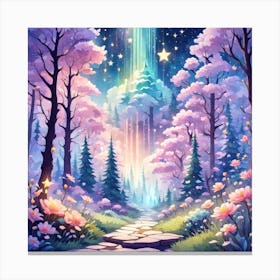 A Fantasy Forest With Twinkling Stars In Pastel Tone Square Composition 213 Canvas Print