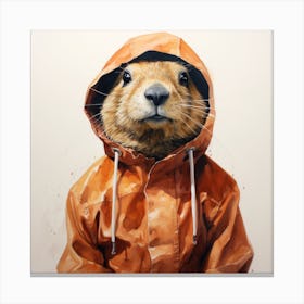 Watercolour Cartoon Prairie Dog In A Hoodie 3 Canvas Print