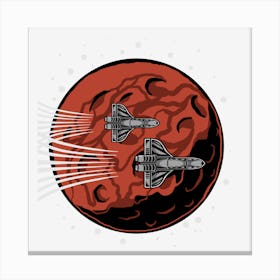 Spaceships Flying Over Red Planet Canvas Print