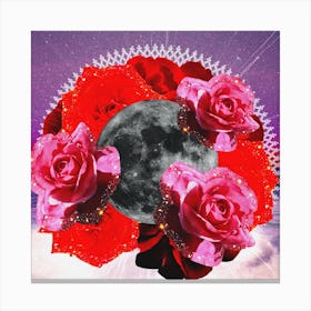 Sparkly Floral Moon Collage Square Canvas Print