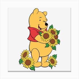 Winnie The Pooh Sunflowers Canvas Print
