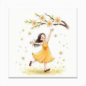 Watercolor Painting Of Dance With Spring Blossoms 1 Canvas Print