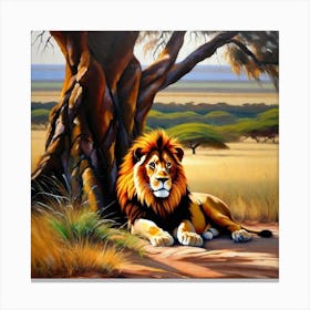 Lion By The Tree 1 Canvas Print