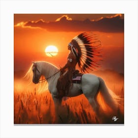 Indian On Horseback At Sunset 001 001 Copy2 Canvas Print