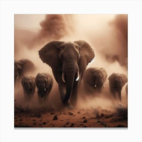 Elephants In The Dust Canvas Print