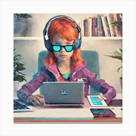 Girl With Headphones Canvas Print