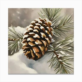 Pine Cone In The Snow Canvas Print