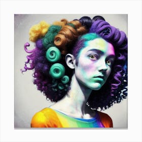 Colorful Girl With Curly Hair Canvas Print