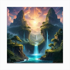 Waterfall In The Mountains Canvas Print