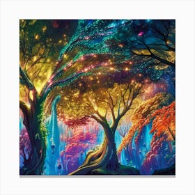 A captivating scene of trees that appear to be alive, with twinkling lights and vibrant 19 Canvas Print