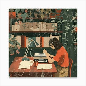 Girl In The Library Canvas Print