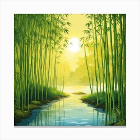 A Stream In A Bamboo Forest At Sun Rise Square Composition 384 Canvas Print