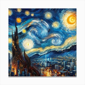 Starry Night Over the City - Modern and Dramatic Metal Wall Art Canvas Print