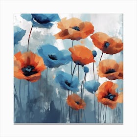 Blue Abstract Poppies Art Print Canvas Print