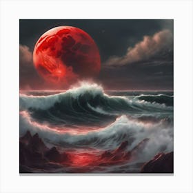 Red Moon Over The Ocean Canvas Print