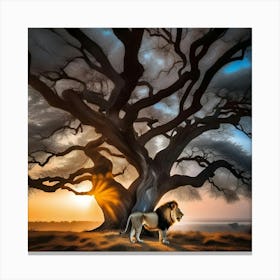 Lion Under The Tree 2 Canvas Print