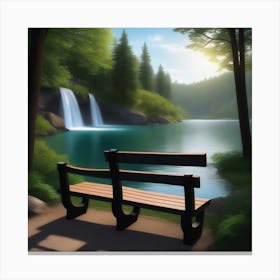 Bench By The Waterfall Canvas Print