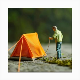 Miniature Man With Tent Canvas Print