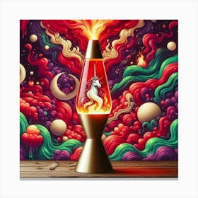 A Unicorn Red And Gold Green Lava Lamp With Flames And Smoke Swirling 4 Canvas Print